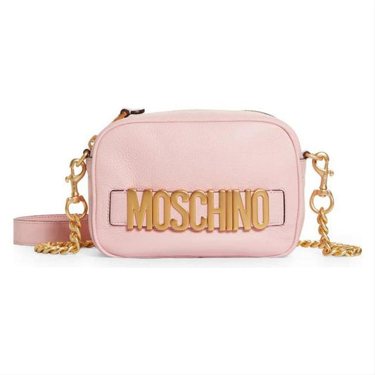 Moschino Clutch Camera Logo Convertible Cross Body Pink Leather Shoulder Bag