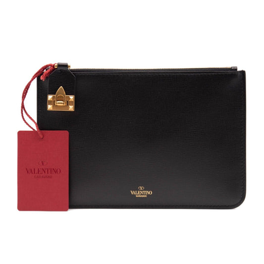 NEW Valentino Clutch Rockstud Small Leather Pouch Black Red 2022 with box