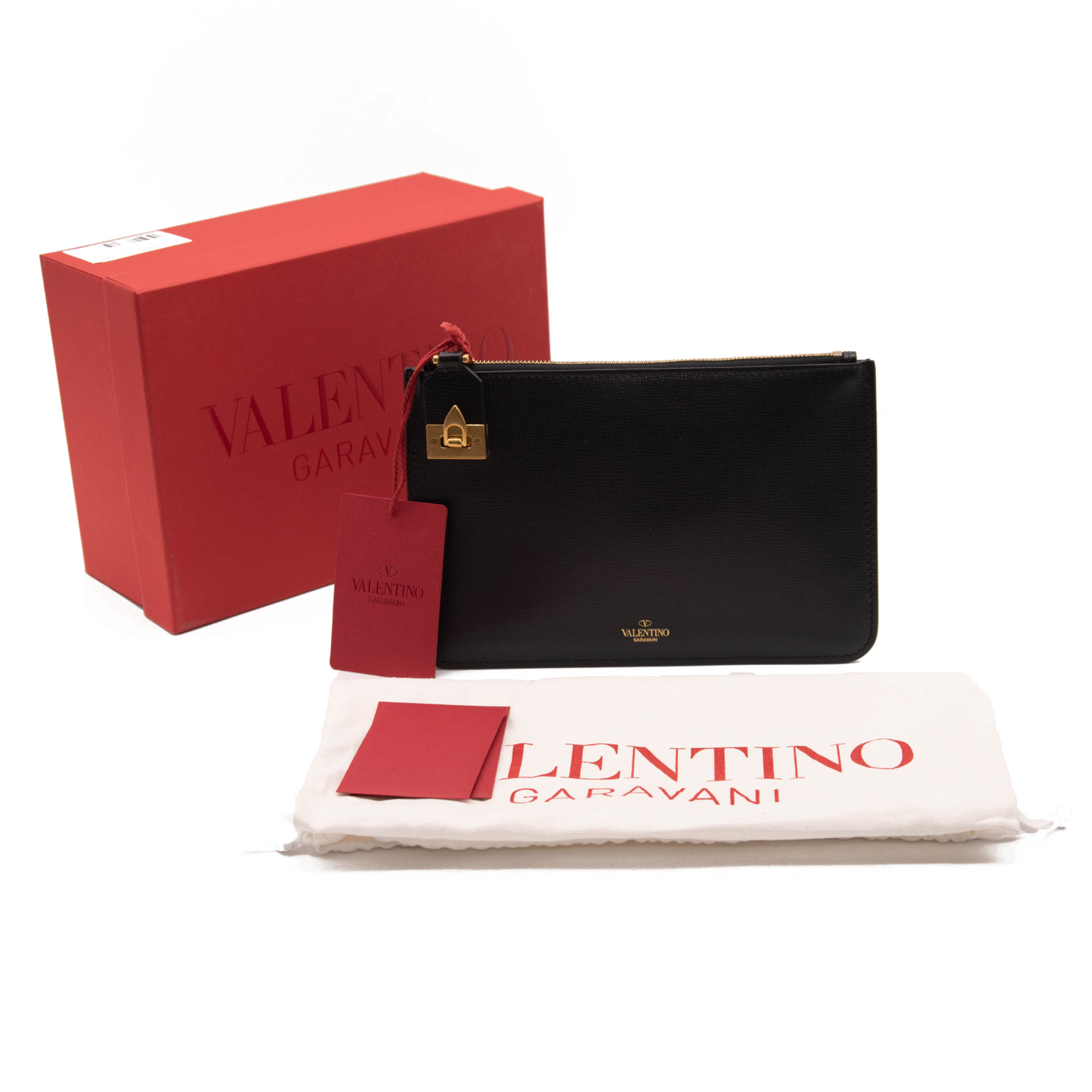 NEW Valentino Clutch Rockstud Small Leather Pouch Black Red 2022 with box