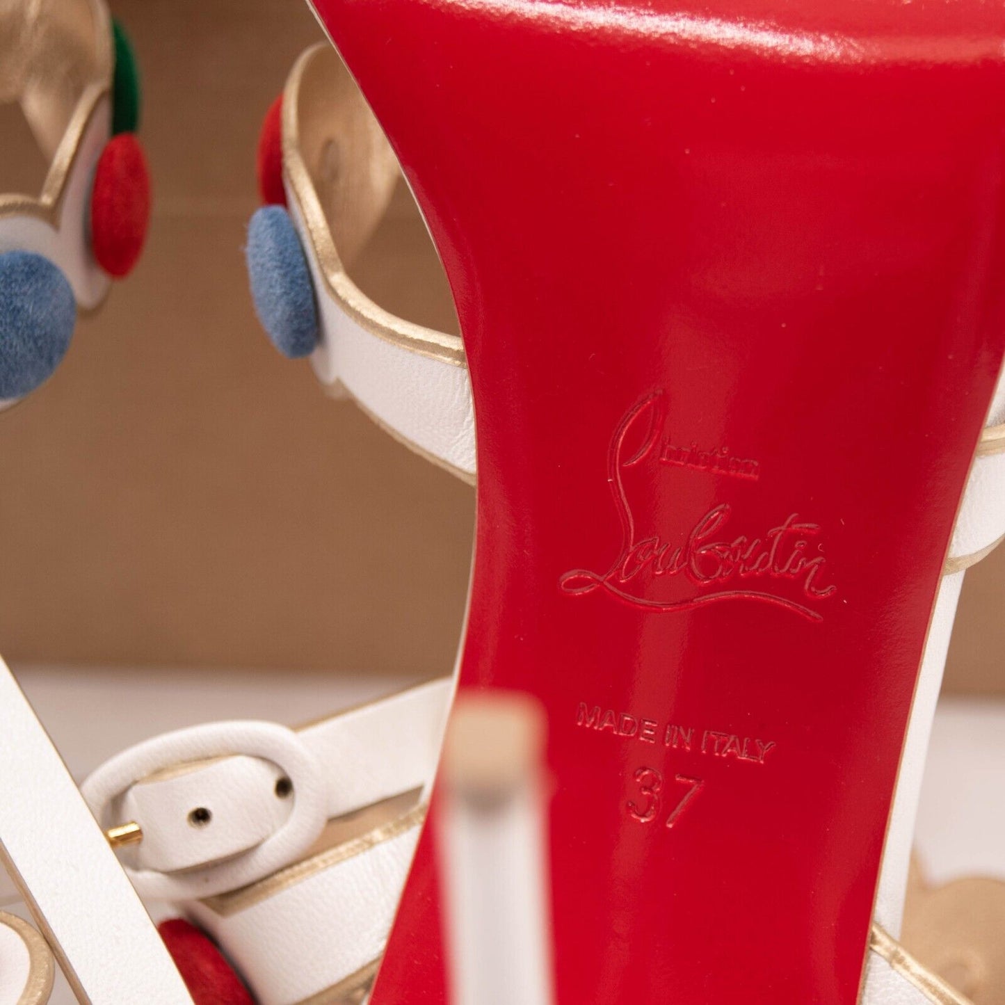 NEW Christian Louboutin White Smartissima 100 Suede-trimmed Leather Sandals