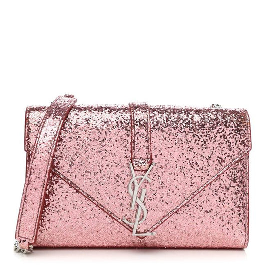 Saint Laurent Glitter Monogram Galactica Satchel Pink Leather Shoulder Bag