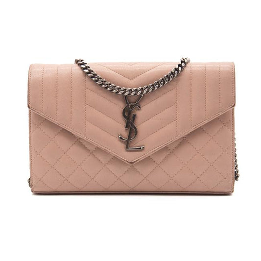 Saint Laurent Monogram Envelope Chain Wallet Tri-quilt Beige Mixed Shoul Pink Leather Shoulder Bag