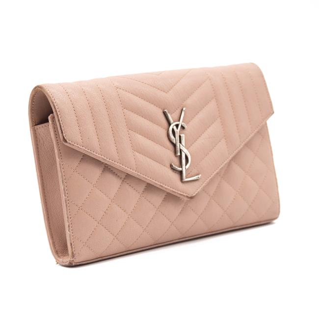 Saint Laurent Monogram Envelope Chain Wallet Tri-quilt Beige Mixed Shoul Pink Leather Shoulder Bag