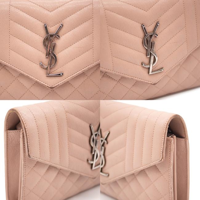 Saint Laurent Monogram Envelope Chain Wallet Tri-quilt Beige Mixed Shoul Pink Leather Shoulder Bag