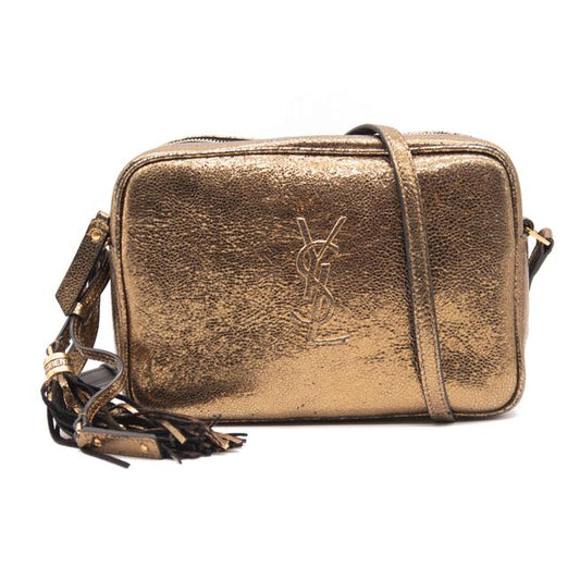 Saint Laurent Monogram Lou Camera Lame Small Olive Calfskin Gold Leather Shoulder Bag