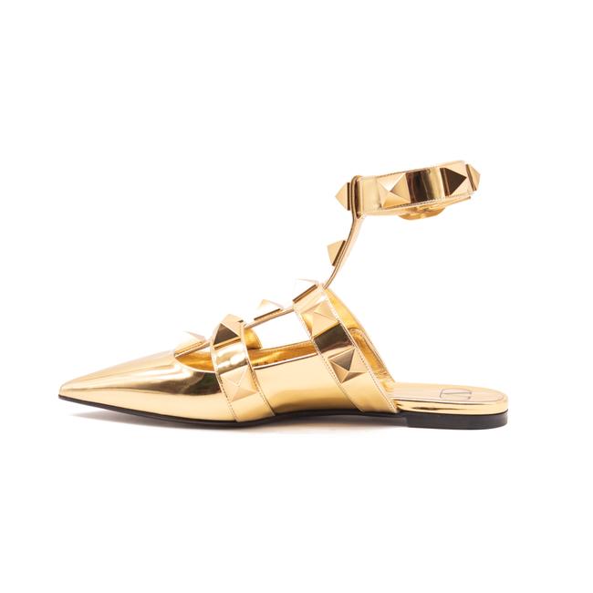 NEW Valentino Gold Roman Ankle Strap Pointed Toe Brass Eu38.5 Flats