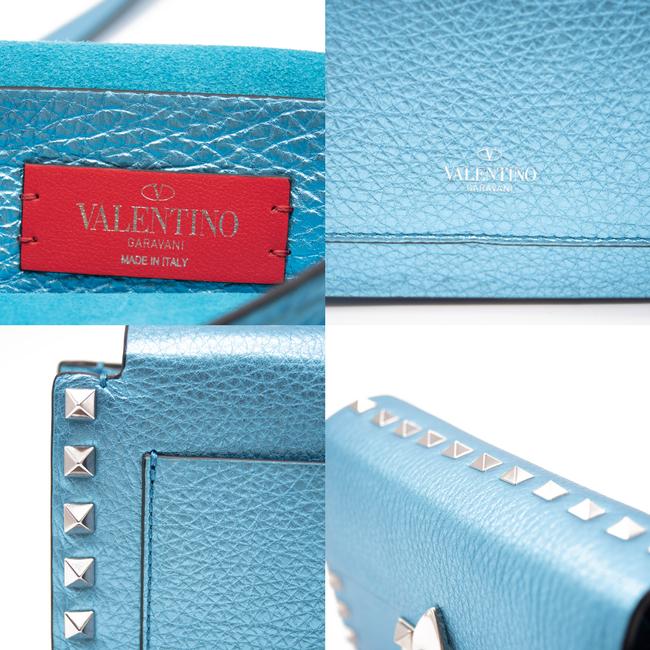 NEW Valentino Small Rockstud Metallic Blue Leather Shoulder Bag